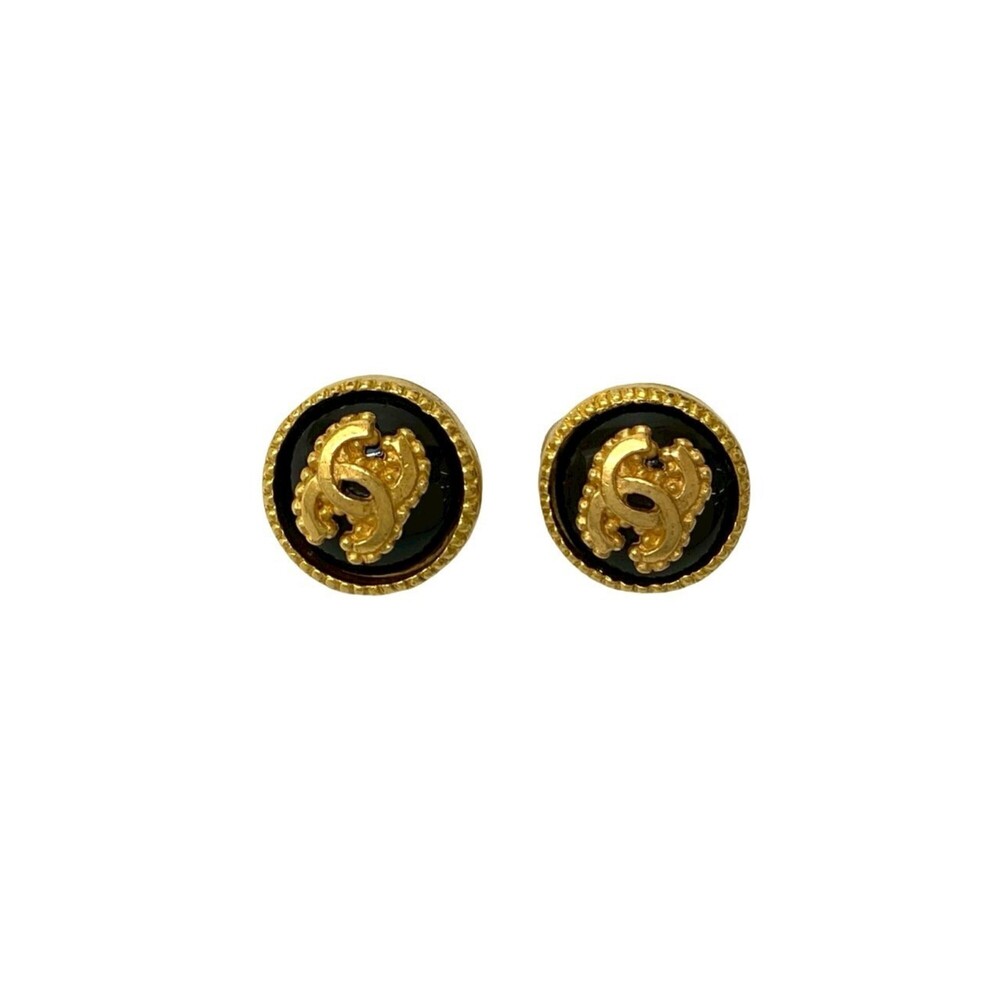 CHANEL Authentic Vintage Black Logo Earrings - Picture 4 of 6